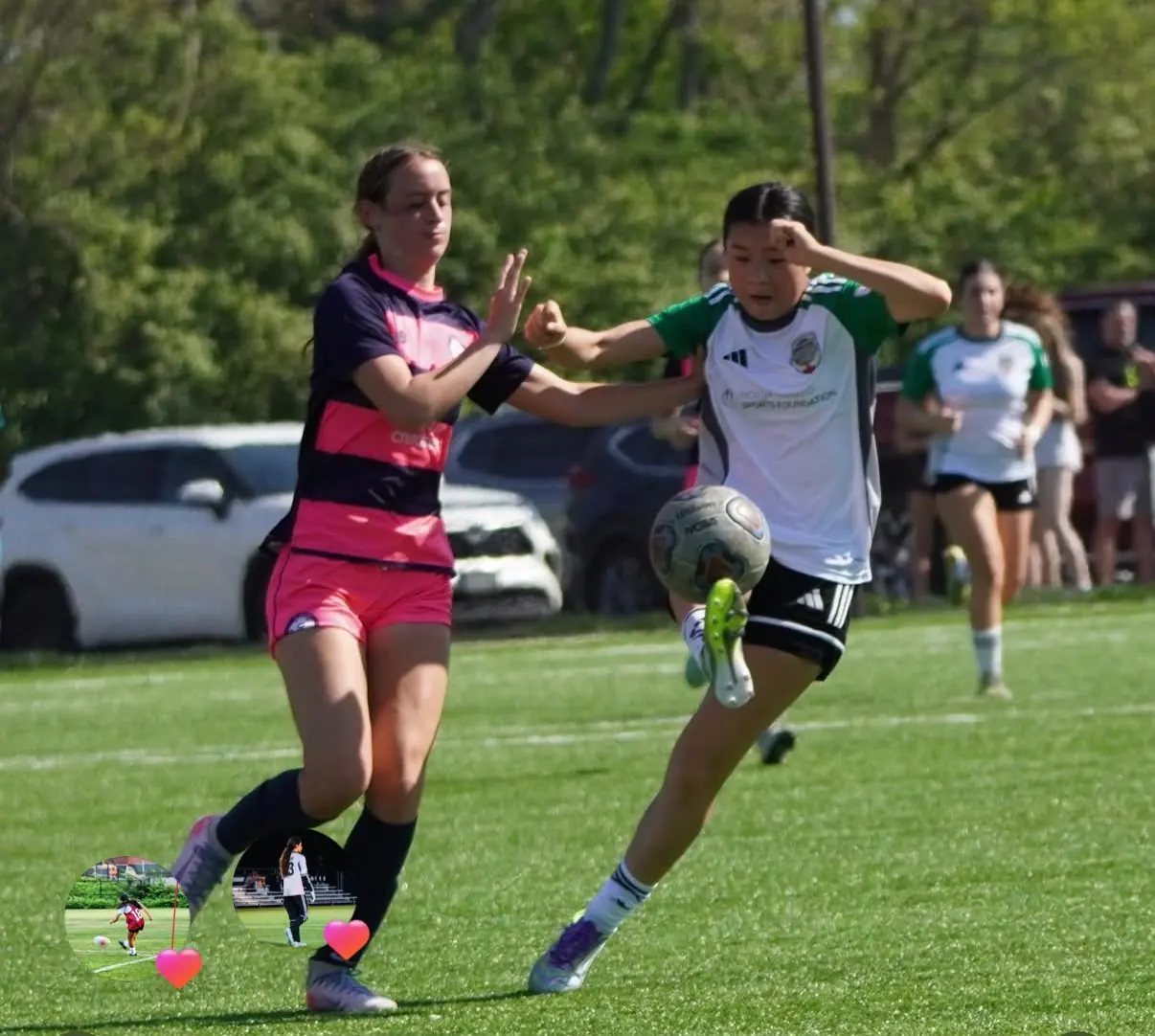 Angelina breaking through a challenge with the ball