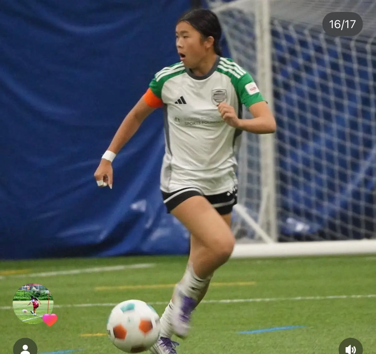 Angelina in action during an indoor soccer match