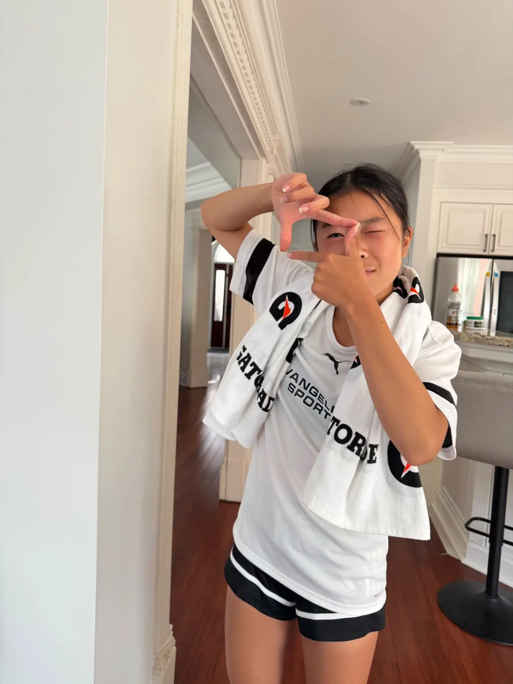 Angelina sharing a playful moment after soccer
