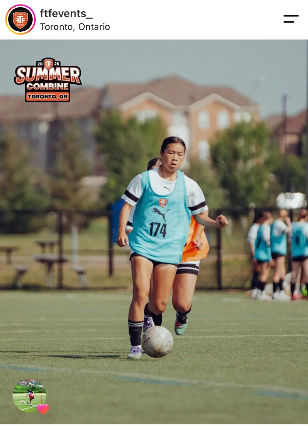 Angelina dribbling at a summer soccer combine