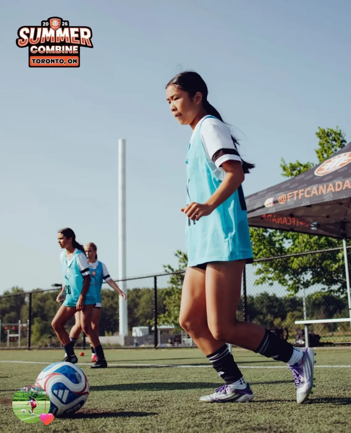Angelina training with the ball at a summer soccer combine